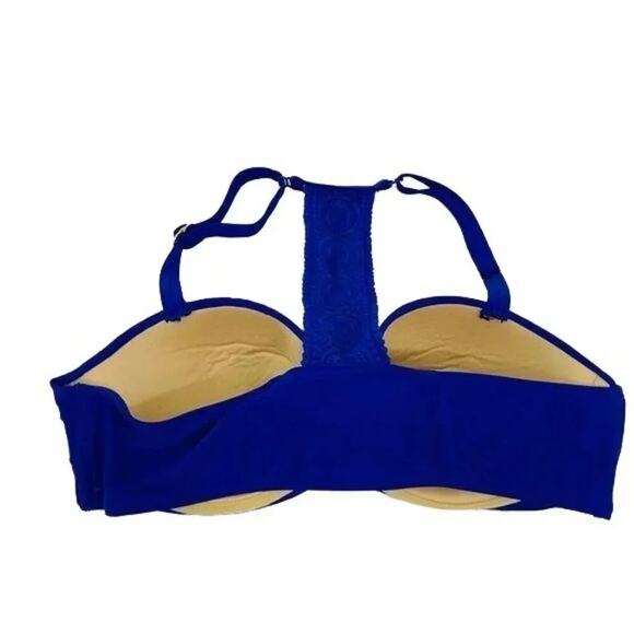 Lane Bryant Cacique Swim Bikini Top Blue Build in Bandeau Bra Womens Size 36DD - Picture 3 of 10